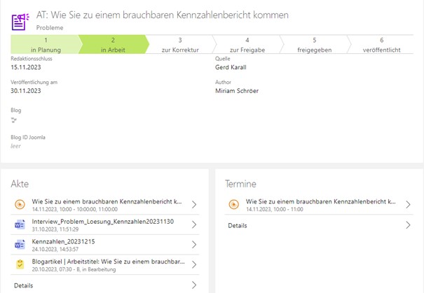 Erinnerungen und Fälligkeiten sorgen dafür, dass der Content-Workflow reibungslos läuft.